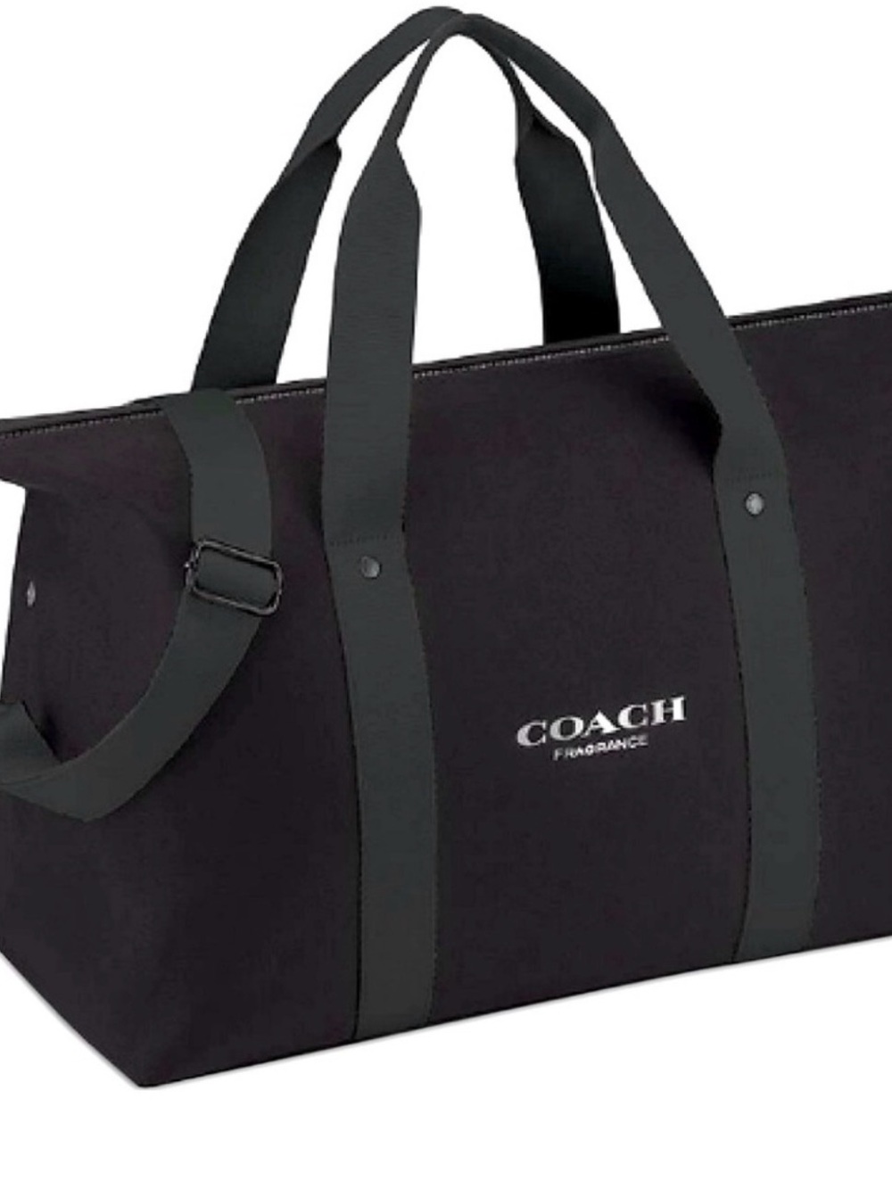 Coach Black Duffel Bag with Gray Straps